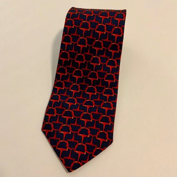 Harrods Knightsbridge Blue Red Geometric Print 3 Inch Silk Tie - Picture 1 of 7